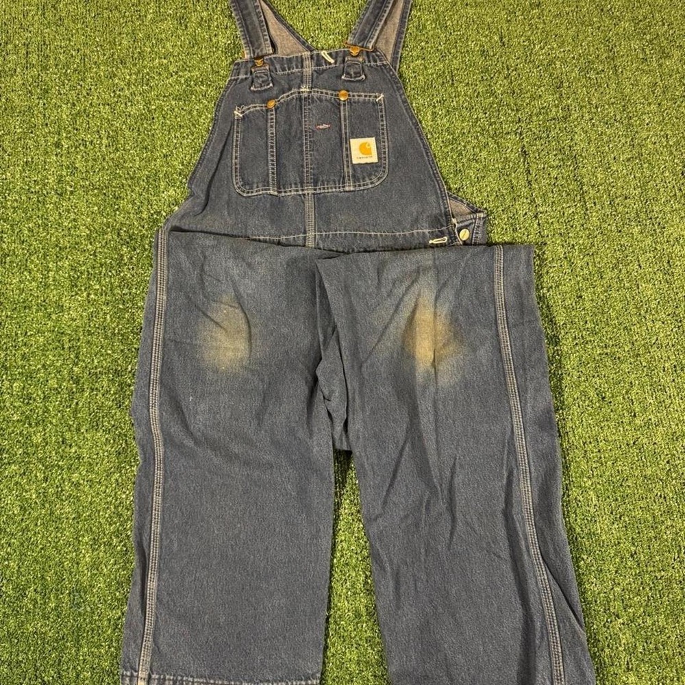 Carhartt Denim Bib Overalls Dark Wash Blue Workwear Vintage Y2K Mens 0219